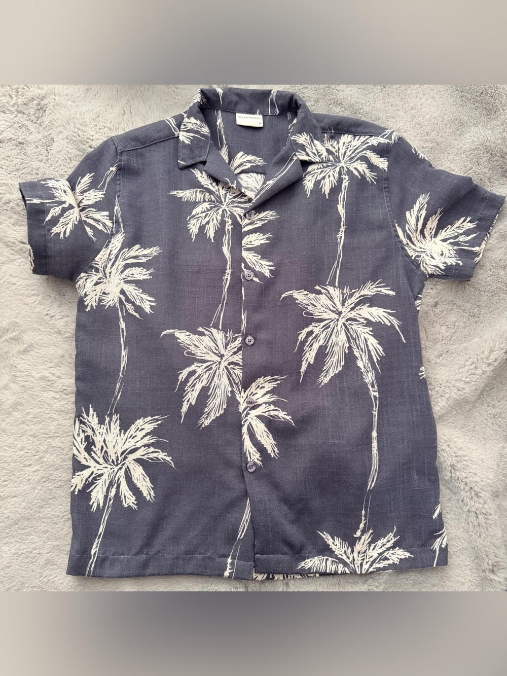 Elliot Pierce Charcoal Grey Palm Tree Sketch Camp Collar Beach Shirt Size S